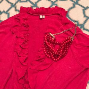 Hot pink ruffle trim cardigan